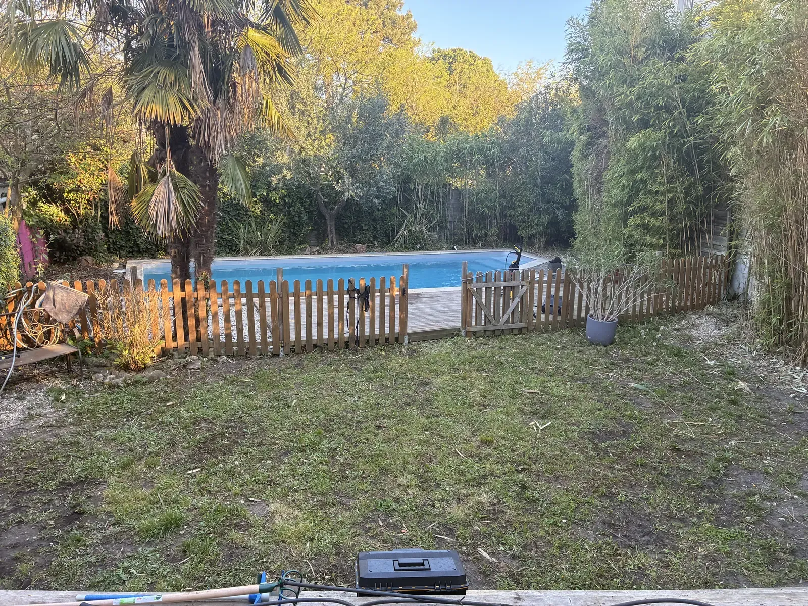 Vue d'ensemble avant travaux — pelouse dégradée